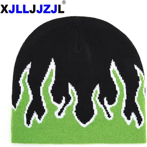 Miniatura 6 de Gorro de esquí de punto de llama verde, gorra de esquí Slouchy Rock Punk Skull Cap, Verde