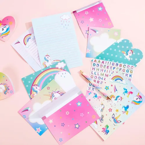 Miniatura 8 de WERNNSAI Juego de 69 cartas y sobres de papelería, unicornio para niños, papel de escritura y sobre, regalos de cumpleaños de Navidad para niñas