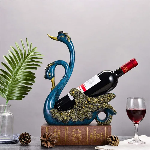 Miniatura 3 de Fantes Soporte para vino de cisne, soporte para botellas, mostrador, soporte de almacenamiento para boda, fiesta, decoración del hogar (cisne azul)