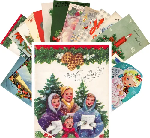 Miniatura 6 de PIXILUV Paquete de Tarjetas Postales 24 piezas - Tarjetas de Felicitación Vintage de Navidad con Santa - Reedición