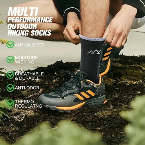 Miniatura 12 de innotree 3 Pack Men's Merino Wool Hiking Socks, Micro Crew Cushioned Hiking Walking Thermal Moisture Wicking Trekking Socks