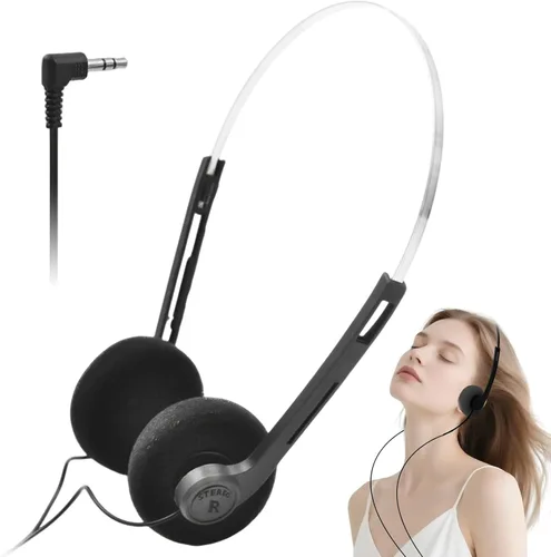 Auriculares retro sobre la oreja con cable, auriculares vintage actualizados con aros, auriculares estéreo de alta fidelidad, auriculares ligeros