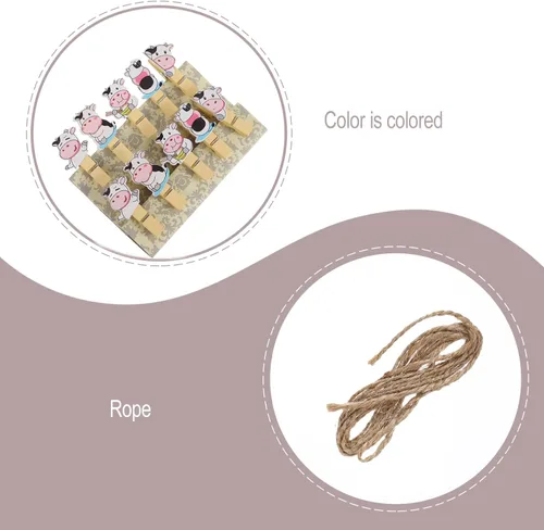 Miniatura 3 de COLLBATH Paquete de 5 clips de fotos de madera con cuerdas, soportes decorativos para fotos, manualidades y pancartas, clips compactos y colgantes