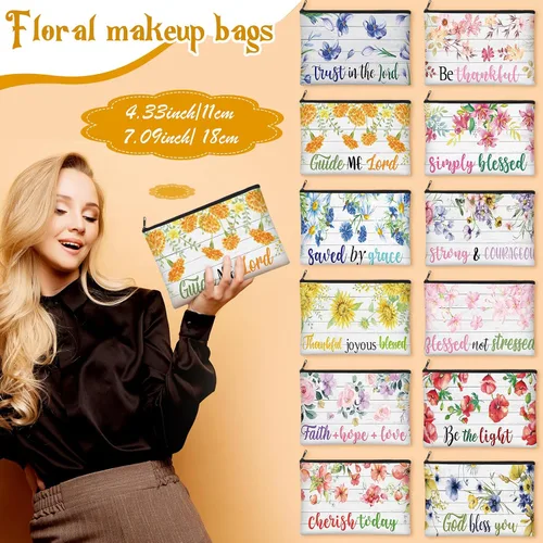 Miniatura 6 de 36 piezas de regalos cristianos para mujeres a granel, bolsas de maquillaje cristianas, llavero religioso, bolígrafos con versículos bíblicos, citas