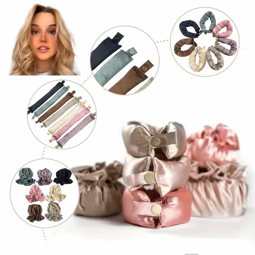 Miniatura 3 de Juego de rizadores de cabello sin calor, rodillos de satén con tapas para rizos nocturnos, kit de rizado para cabello largo, juego de dormir