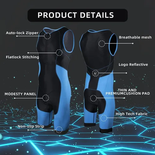 Miniatura 3 de Triathlon Suits Mens One-Piece Sleeveless Trisuits Skin Wet Suit for Running Cycling Swimming Azul