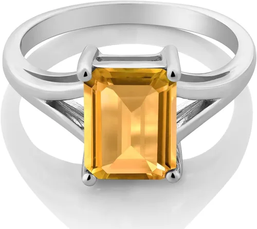 Miniatura 72 de Gem Stone King Anillo de compromiso solitario con diseño clásico de vástago dividido para mujer, plata de ley 925, piedra natal de piedra preciosa