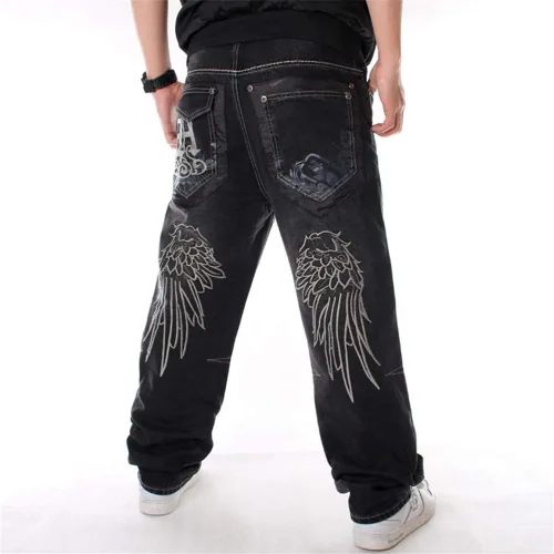 Miniatura 6 de LUOBANIU Pantalones de mezclilla holgados estilo hip hop vintage para hombre, pantalones de patineta de baile