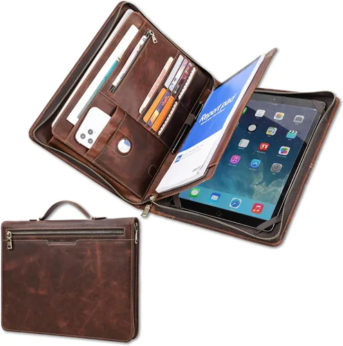 Miniatura 14 de Top Grain Leather - Padfolio de 8.3 pulgadas para hombres y mujeres, diseño vintage hecho a mano, organizador multifuncional de cartera de negocios