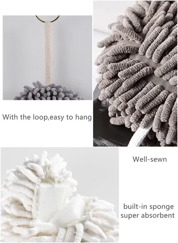 Miniatura 5 de Juego de 3 toallas de mano de felpilla con bucles para colgar, toallas de mano colgantes para baño o cocina, de secado rápido, toalla de baño
