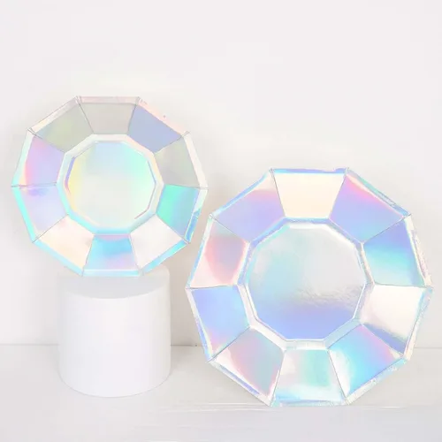 Miniatura 5 de Efavormart - Paquete de 25 platos de papel decagonal iridiscentes de 7.5 pulgadas, platos de postre geométricos resistentes de 300 GSM para Tipo 3