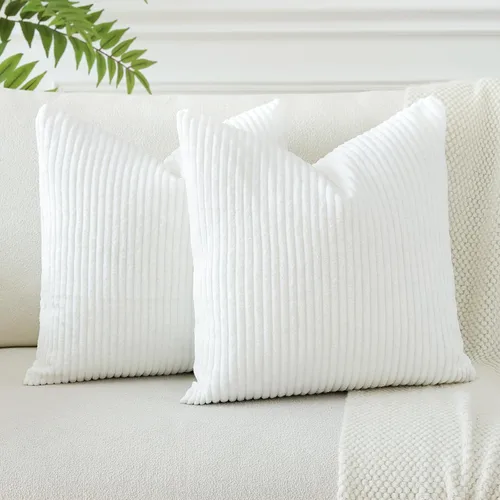 Miniatura 10 de OTOSTAR Paquete de 2 fundas de almohada decorativas de pana suave a rayas, cuadradas, decoración del hogar, fundas de almohada para sofá, cama, sala