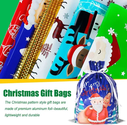 Miniatura 4 de YQL 30 PCS Bolsas de Regalo de Navidad con Cordón de Tamaños Variados, Bolsas de Envolver Navideñas Sacos de Regalo Regalos de Navidad Envoltura