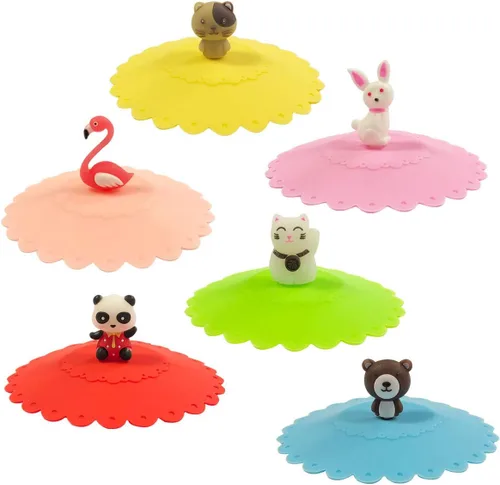 Miniatura 8 de allydrew Tapas de silicona para tazas, antipolvo, a prueba de fugas, para bebidas frías y calientes (juego de 6), orejas de conejo