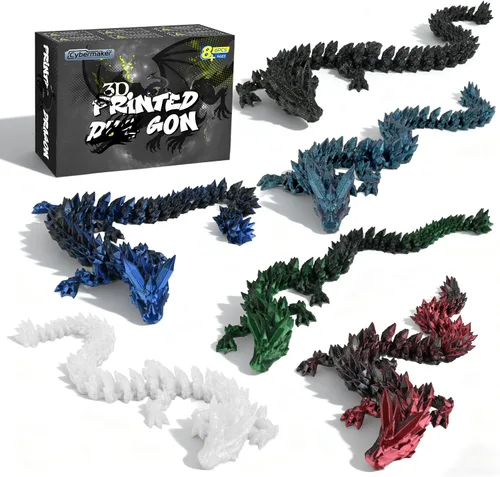 Miniatura 11 de Juego de 12 dragones impresos en 3D, cesta de Pascua, regalos para niños y niños, dragones flexibles articulados de 4.4 a 6 pulgadas, decoración