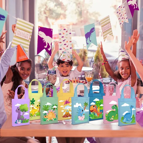 Miniatura 2 de Ferraycle 24 piezas de bolsas de regalo para fiesta de dinosaurios con asas, suministros de fiesta de cumpleaños de dinosaurios, bolsas de regalo