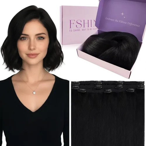 Miniatura 64 de Fshine Extensiones de cabello con broches, 22 pulgadas, 7 unidades, color marrón oscuro, doble trama, extensiones de cabello humano real con clip