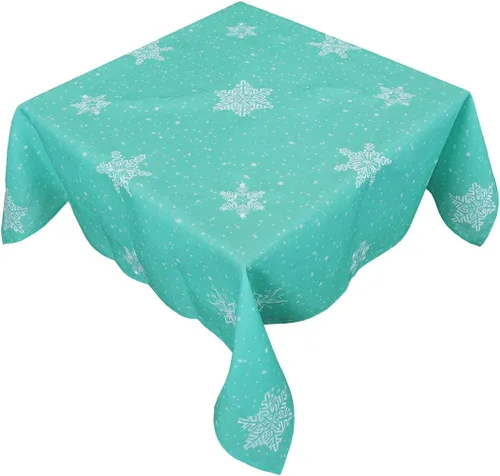 Miniatura 4 de Mantel bordado de copos de nieve para Navidad (azul claro, redondo de 70 pulgadas)