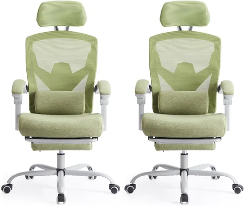 Miniatura 8 de Silla de oficina para computadora Sweetcrispy con reposapiés, sillas giratorias ergonómicas de malla con respaldo alto y ruedas, soporte lumbar Gris