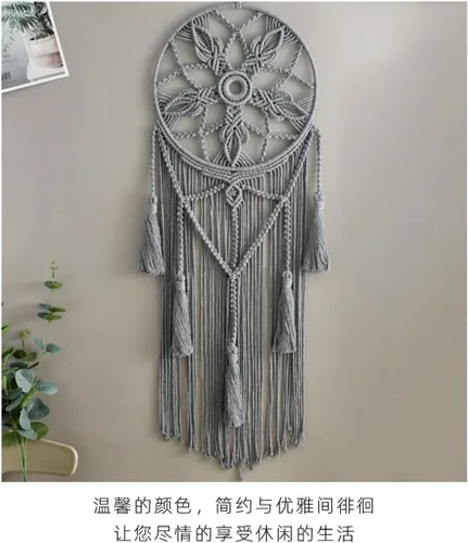 Miniatura 2 de Tapiz de atrapasueños, bohemio, macramé, tejido de algodón, hecho a mano, arte bohemio con borlas, adorno para dormitorio, sala de estar, Gris