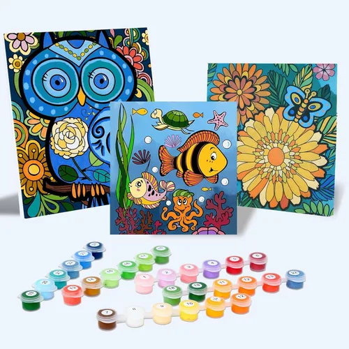 Miniatura 9 de Kit de pintura por números enmarcado de Wings Giant para niños de 4-8, 8-12 años, tema de perro de dibujos animados para principiantes, pintura Arte