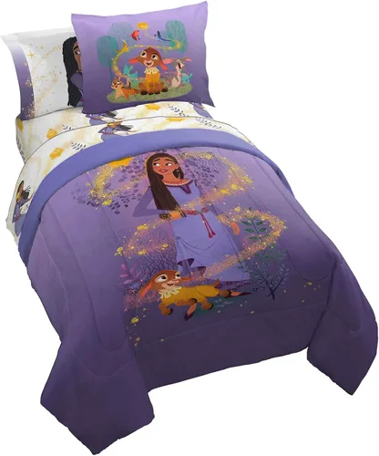 Juego de edredón completo Disney Wish - Juego de cama de 7 piezas que incluye juego de sábanas y fundas para almohadas - Ropa de cama para niños