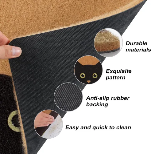 Miniatura 4 de Tapete para Puerta de Gato Tapete de Bienvenida, Gato Negro con Ojos Verdes Tapete para Puerta, Tapetes de Bienvenida Antideslizantes de Gato