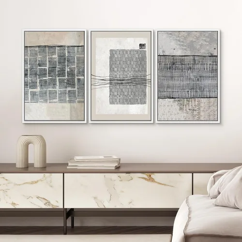 Miniatura 362 de SIGNWIN Lienzo enmarcado para pared, arte con pinceladas de flujo neutro en tonos beige abstractos, ilustraciones, arte moderno, decorativo