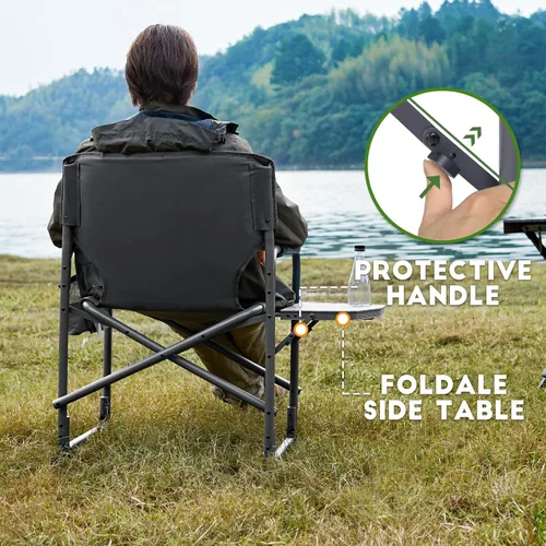 Miniatura 6 de TIMBER RIDGE Silla de camping de aluminio extra grande, silla de directores ligera y portátil con mesa auxiliar, bolsillo lateral desmontable