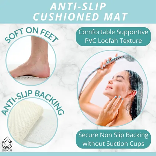 Miniatura 2 de ENKOSI Loofah - Tapete antideslizante para ducha y baño, comodidad acolchada suave, sin ventosas para bañeras lisas o texturizadas, drenaje rápido