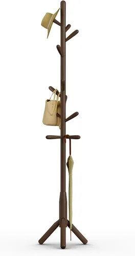 Miniatura 8 de Perchero de madera maciza, perchero independiente en forma de árbol con 11 ganchos, poste principal de 1.6 pulgadas de diámetro para ropa, soporte