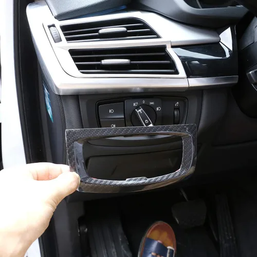 Miniatura 3 de Fibra de carbono real para BMW X5 f15 2014-2018 interruptor de faros de coche decoración marco accesorios