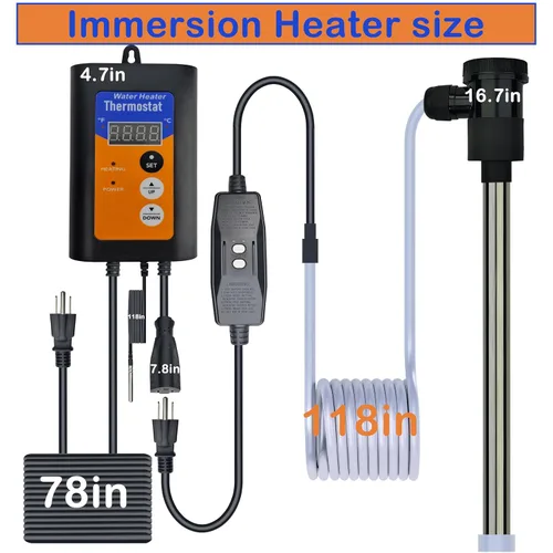 Miniatura 7 de Calentador de agua de inmersión eléctrico portátil de titanio de 2000 W totalmente sumergible para piscina y bañera de hidromasaje con GFCI, control