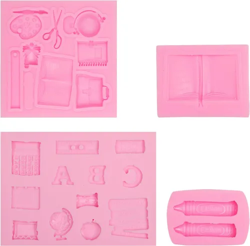 Miniatura 9 de Molde de silicona para libros, para bolsa escolar, regla de crayón, moldes de chocolate, suministros escolares, moldes para hornear para decoración