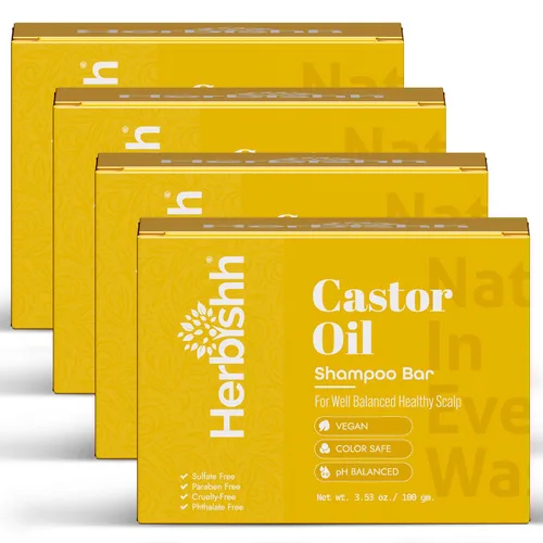 Herbishh Barra de champú de aceite de ricino – Barra de champú sólido nutritivo para el crecimiento y adelgazamiento del cabello – Aceite de ricino