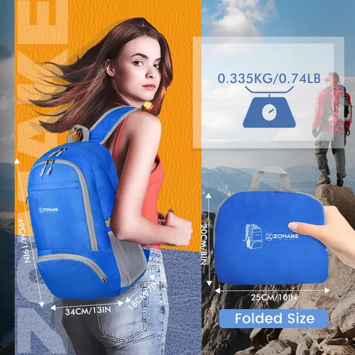 Miniatura 2 de ZOMAKE Mochila plegable ligera 30L, mochilas plegables para senderismo, mochila plegable compacta resistente al agua para viajes Azul oscuro