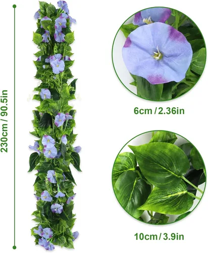 Miniatura 2 de AirSun Vid de flores artificiales de gloria matutina, 2 plantas colgantes de 15 pies, guirnalda de seda falsa de plantas verdes falsas