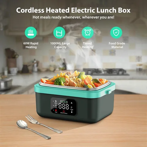 Miniatura 2 de EDCERATY - Fiambrera eléctrica para adultos, calentador de alimentos autocalentable recargable de 60 W con recipiente de acero inoxidable de 1