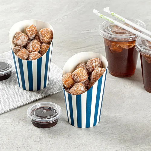 Miniatura 6 de Restaurantware Bio Tek - Recipientes de papas fritas de 12 onzas, 100 tazas desechables de charcutería, diseño inclinado, redondo, a rayas