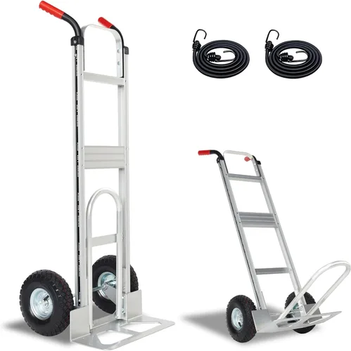 Carro de mano de aluminio con neumático de 10 pulgadas, camiones de mano resistentes de 600 libras de capacidad, carrito de mano de plataforma para