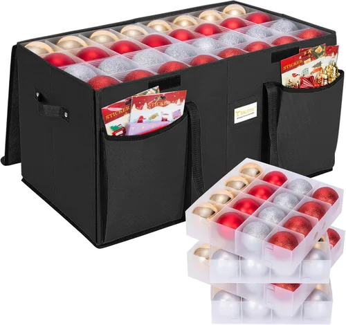 Miniatura 15 de BALEINE Caja de almacenamiento de adornos navideños con divisores, contenedor de almacenamiento de adornos navideños de alta calidad para Rojo