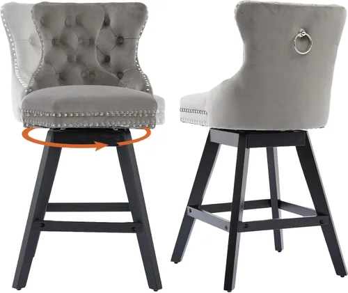 Miniatura 31 de Juego de 2 taburetes de bar giratorios modernos, taburetes de bar de 26.6 pulgadas de altura de mostrador beige con respaldo para isla de cocina