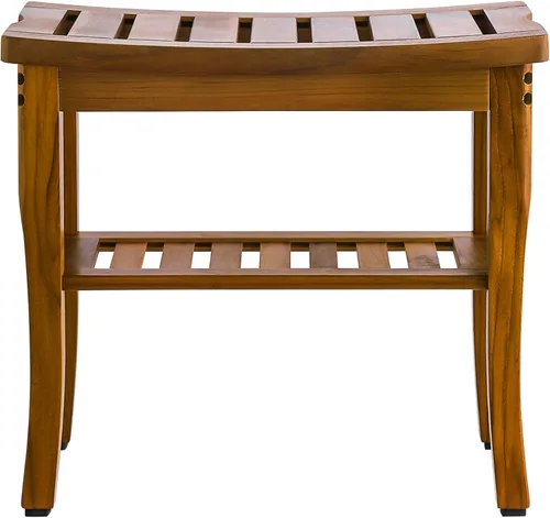 Miniatura 4 de VaeFae Banco de ducha de teca, taburete de ducha de baño de spa con estante de almacenamiento, taburete de asiento de madera para baño