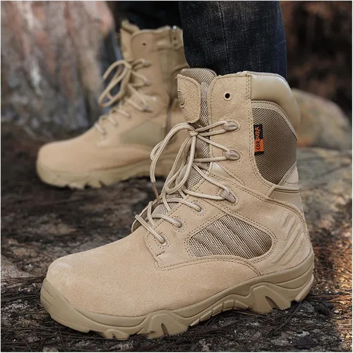 Miniatura 7 de Botas tácticas para hombre, botas de combate de 8 pulgadas, botas de trabajo para hombres, duraderas con cremallera lateral, botas militares