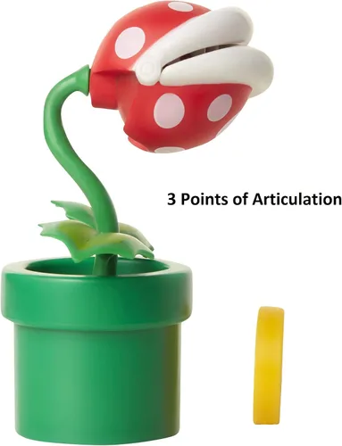 Miniatura 2 de World of Nintendo Super Mario Piranha Plant Figura articulada de 4 pulgadas con moneda