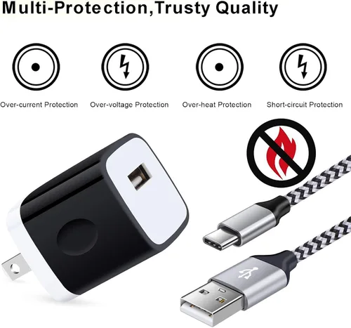 Miniatura 5 de Cargador de pared tipo C, bloque de carga de 5 V/1 A, enchufe de pared con cable USB C de 6 pies, cable de carga tipo C para Samsung Galaxy S26