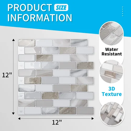 Miniatura 5 de Art3d - 10 hojas de azulejos adhesivos antisalpicaduras para cocina - 30 x 30 cm, adhesivo de pared para cocina, baño, encimera y sala de estar