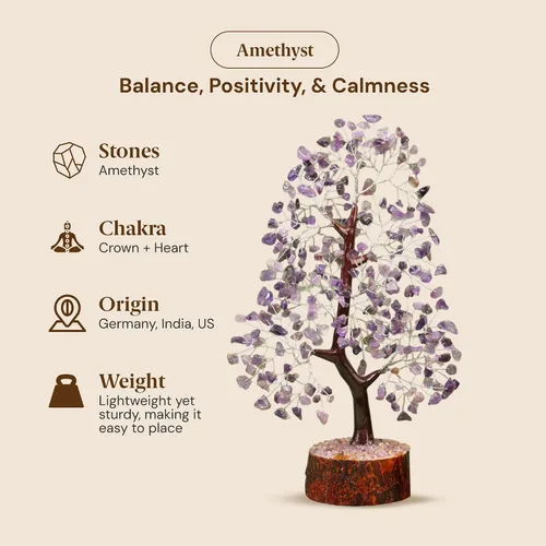Miniatura 3 de Árbol de la vida de cristal amatista de 10-12 pulgadas con 2 colgantes de chakra – Bonsái de cristal sanador, árbol del dinero para energía