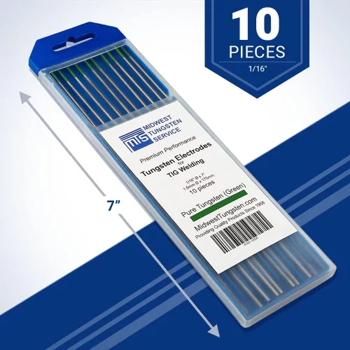Miniatura 2 de Midwest Tungsten Service Electrodos de soldadura TIG de tungsteno paquete de 10 (verde, tungsteno puro (WP, EWP), 1/16 pulgadas