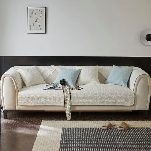 Miniatura 2 de vctops Funda para sofá con bordado geométrico bohemio, de algodón neutro, acolchada, funda antideslizante y suave para sofá modular para perros, Azul